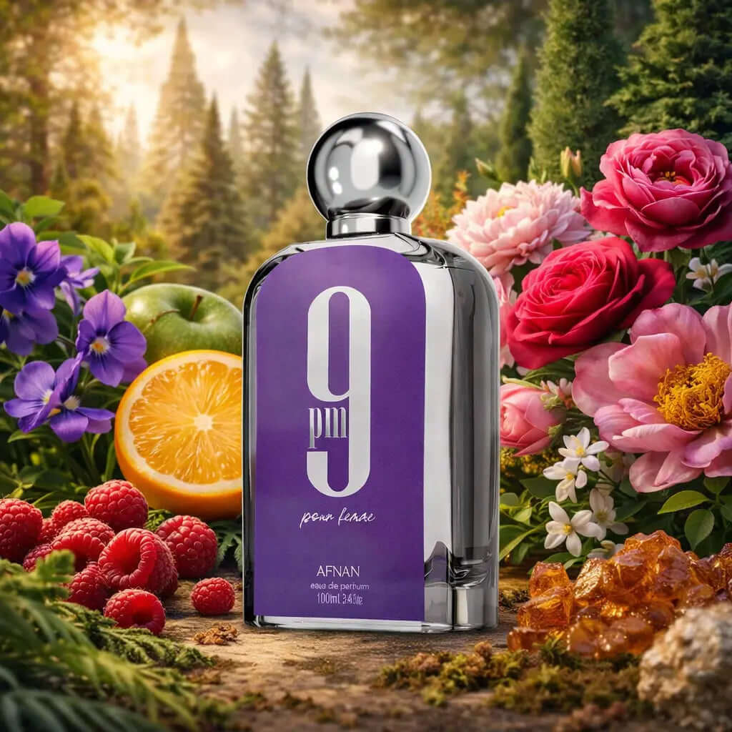 AFNAN 9 PM POUR FEMME Women | Oriental • Floral When the clock strikes 9 PM, the atmosphere changes.9 PM Pour Femme is a radiant oriental–floral fragrance