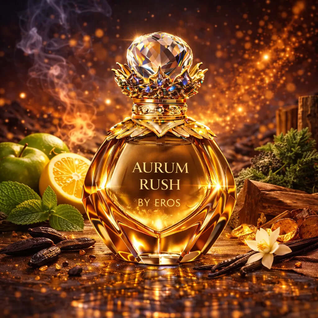 AURUM RUSH BY EROS Men Aromatic Fresh Sensual Liquid adrenaline Fresh fire seduction Aurum Rush by Eros is a high-energy aromatic