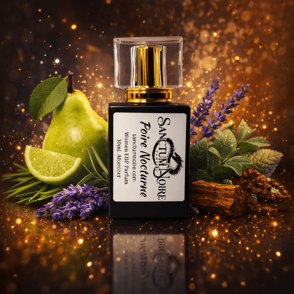 Poire Nocturne by Sanctum Noire Women Fruity Aromatic Woody Parfum Juicy pear Herbal elegance woody depth Poire Nocturne is a refined fruity-aromatic fragrance