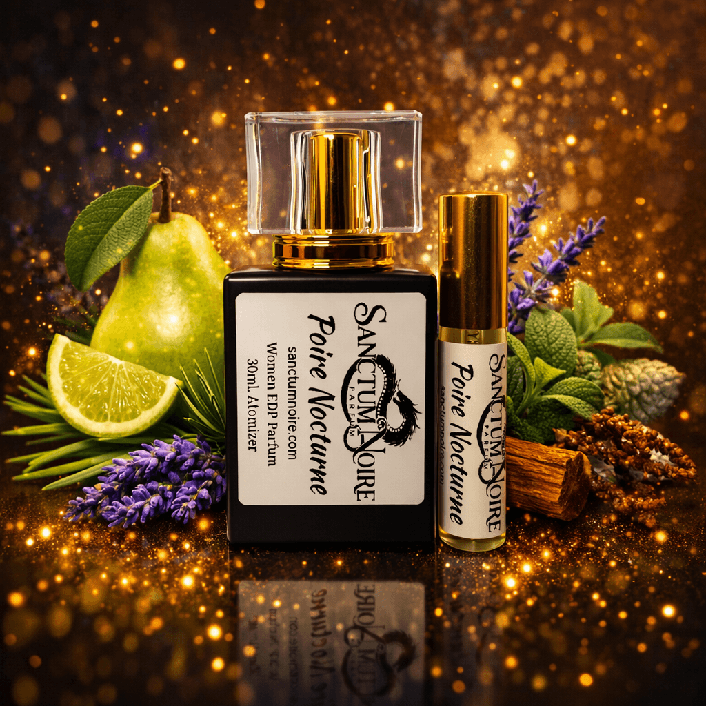 Poire Nocturne by Sanctum Noire Women Fruity Aromatic Woody Parfum Juicy pear Herbal elegance woody depth Poire Nocturne is a refined fruity-aromatic fragrance