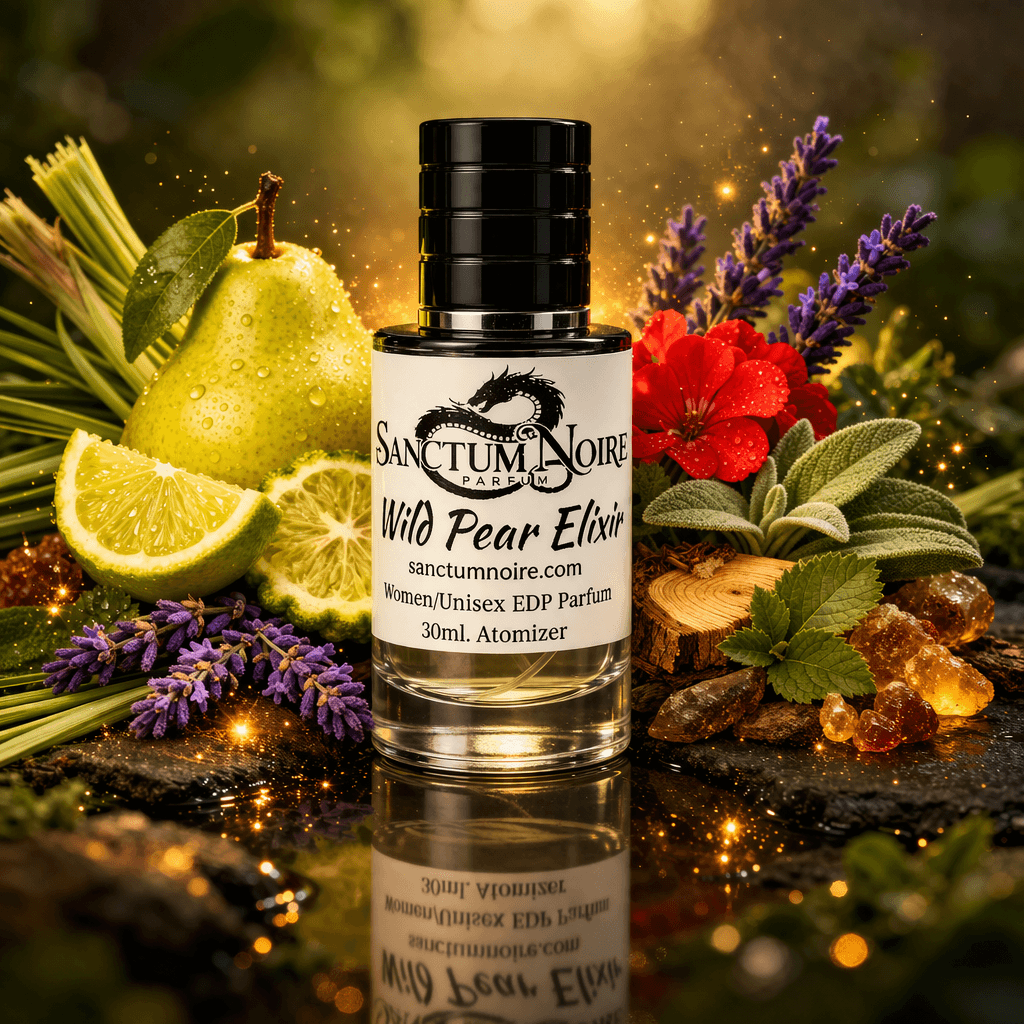 Wild Pear Elixir by Sanctum Noire Unisex Fruity Aromatic Woody Parfum Juicy brightness Herbal clarity woody Wild Pear Elixir is a fruity-aromatic fragrance