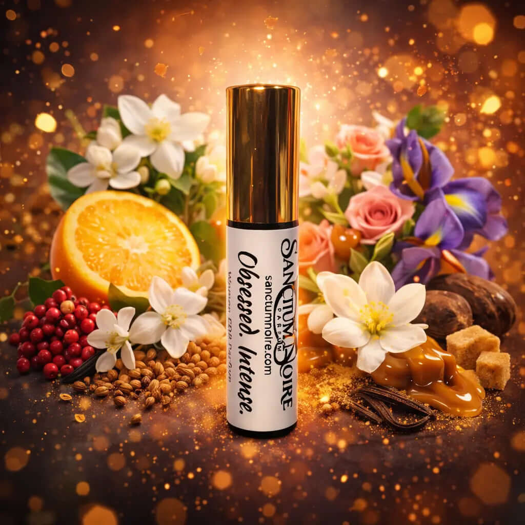Obsessed Intense Sanctum Noire Unisex Parfum Intense Aromatic Amber Parfum Bold florals. Sparkling spice. Warm gourmand allure is an amber floral fragrance