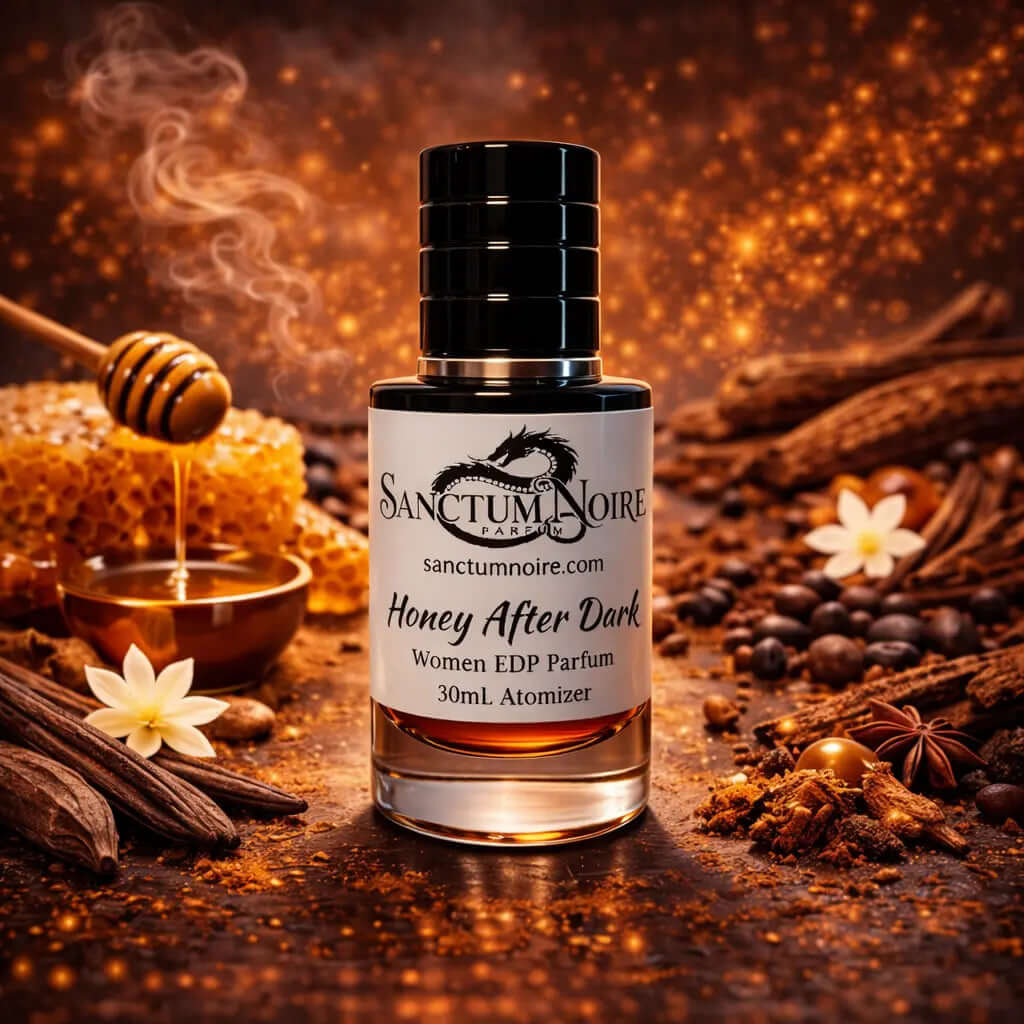 Honey After Dark Sanctum Noire Women Intense Aromatic Woody Gourmand Dark cherry allure. Spicy warmth. Smoky depth Honey After Dark is an intoxicating