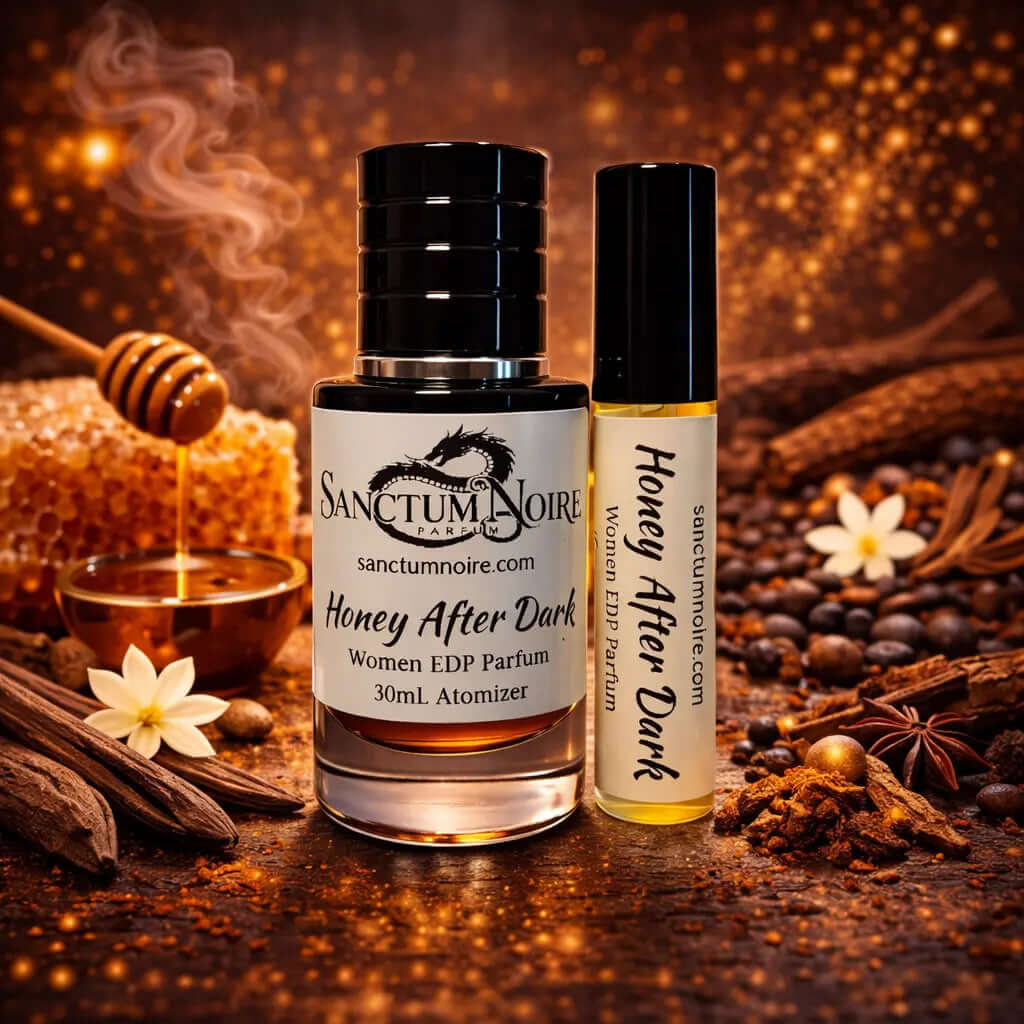Honey After Dark Sanctum Noire Women Intense Aromatic Woody Gourmand Dark cherry allure. Spicy warmth. Smoky depth Honey After Dark is an intoxicating