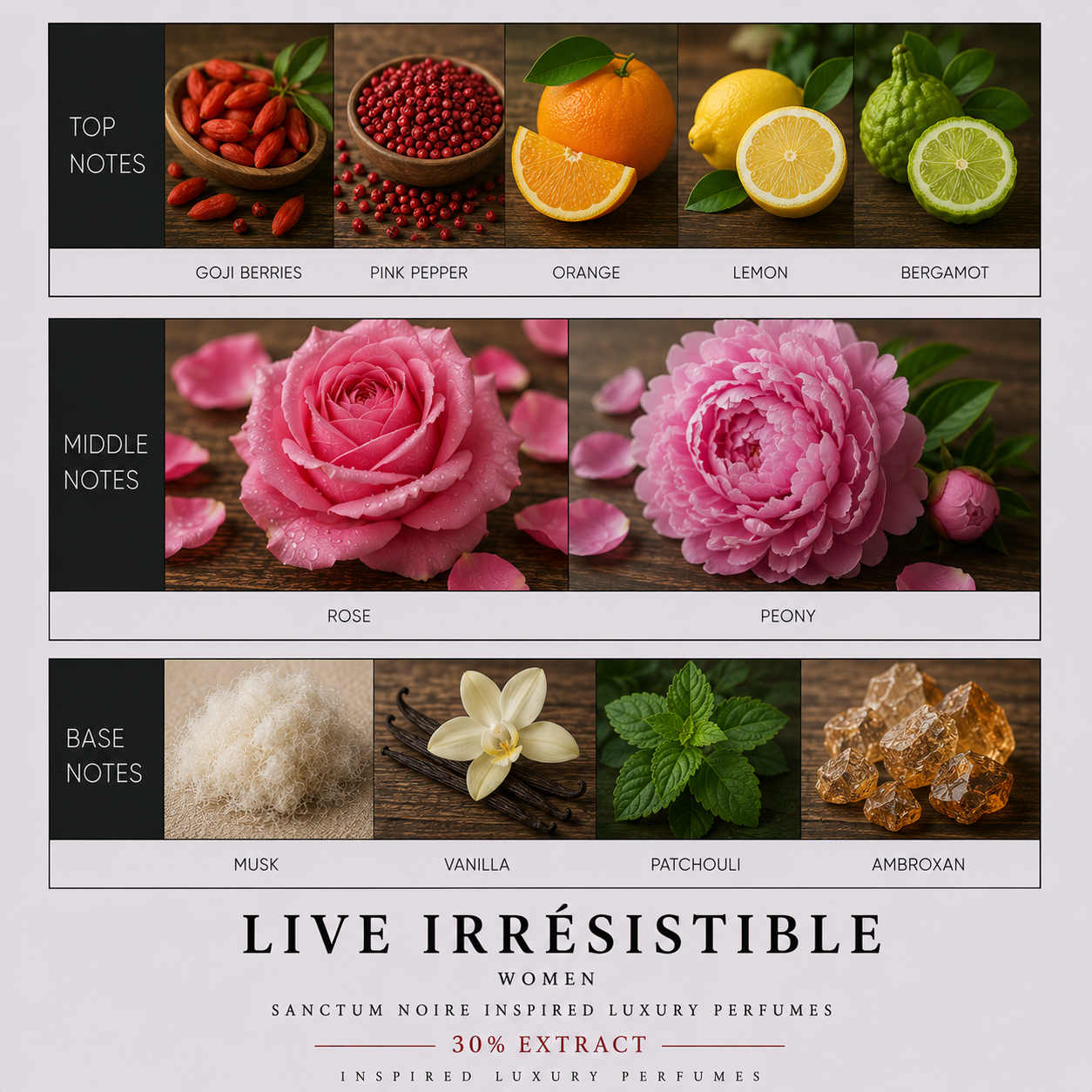 Live Irrésistible Women Sanctum Noire Inspired Luxury Perfumes
