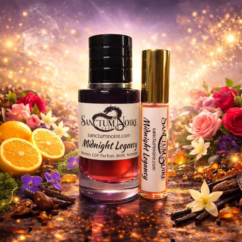 Midnight Legacy Sanctum Noire Women Amber Woody Floral citrus rose amber comfort Midnight Legacy channels the gourmand-amber  of a high-end Oriental floral