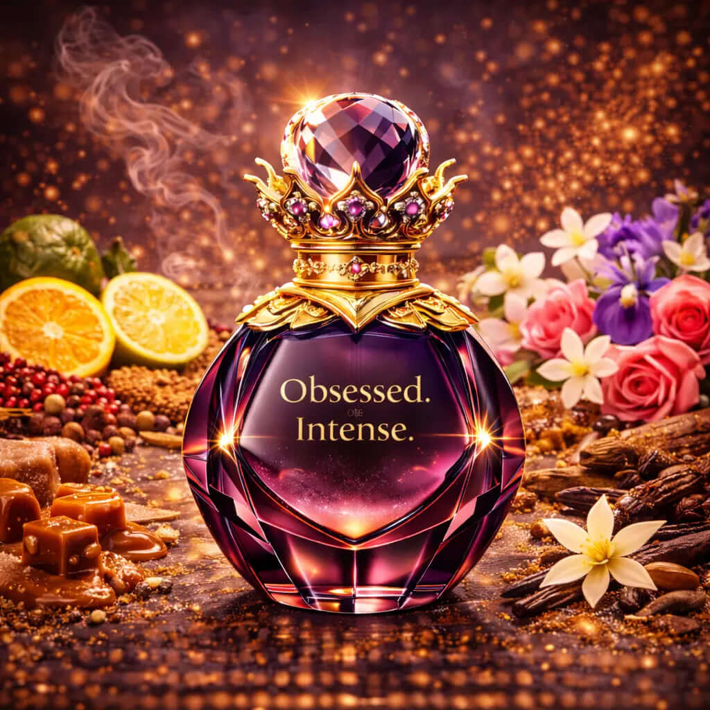 Obsessed Intense Sanctum Noire Unisex Parfum Intense Aromatic Amber Parfum Bold florals. Sparkling spice. Warm gourmand allure is an amber floral fragrance