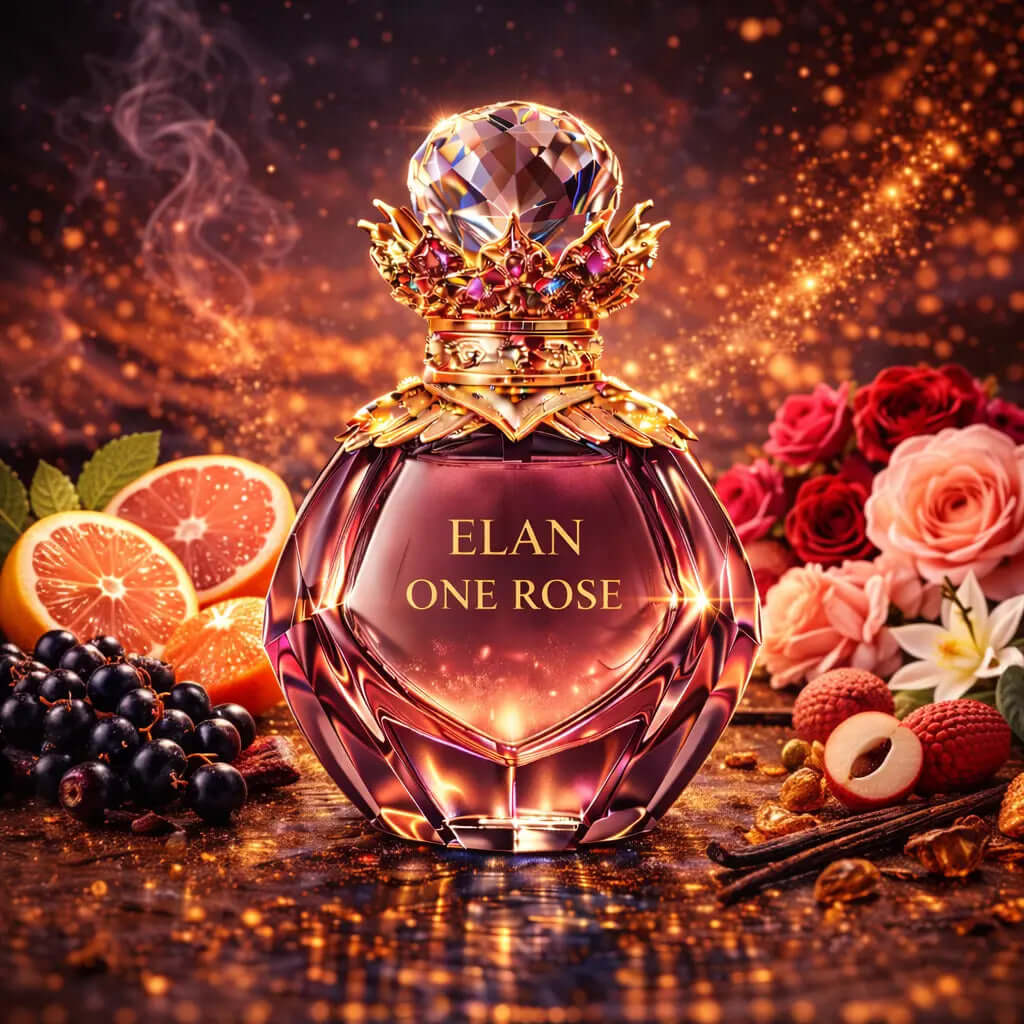 Elan One Rose Sanctum Noire Women Floral Fruity Musky Radiant petals. Juicy brightness. Velvet femininity Elan One Rose by is a luminous floral fragrance