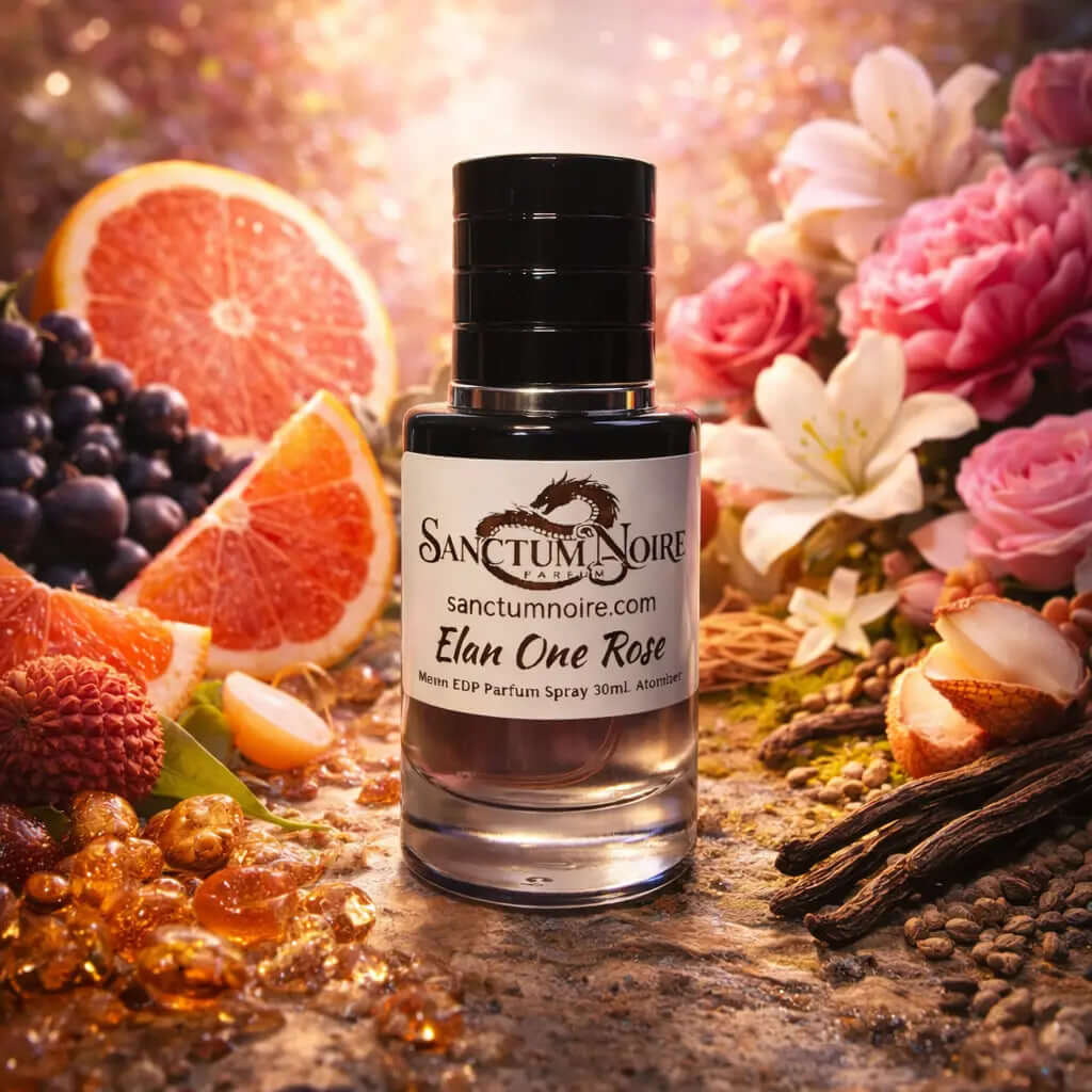 Elan One Rose Sanctum Noire Women Floral Fruity Musky Radiant petals. Juicy brightness. Velvet femininity Elan One Rose by is a luminous floral fragrance