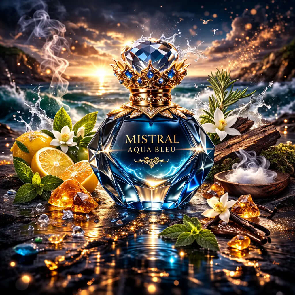 SANCTUM NOIRE Mistral Aqua Bleu Men Fresh Woody Aquatic Ocean breeze Crisp citrus Modern depth Mistral Aqua Bleu is a refreshing aquatic-woody fragrance